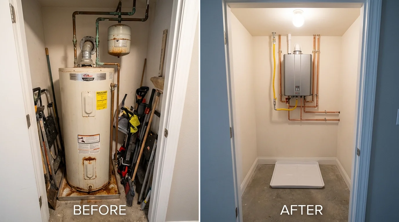 Tank water heater versus wall-mounted tankless unit comparison for Mart, TX homeowners