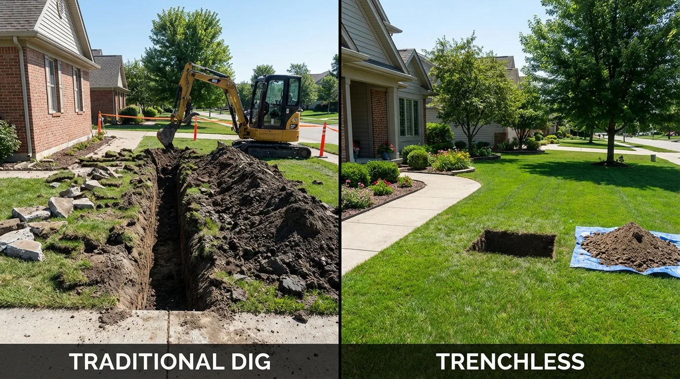 Trenchless sewer repair with minimal yard damage versus traditional excavation in Mart, TX
